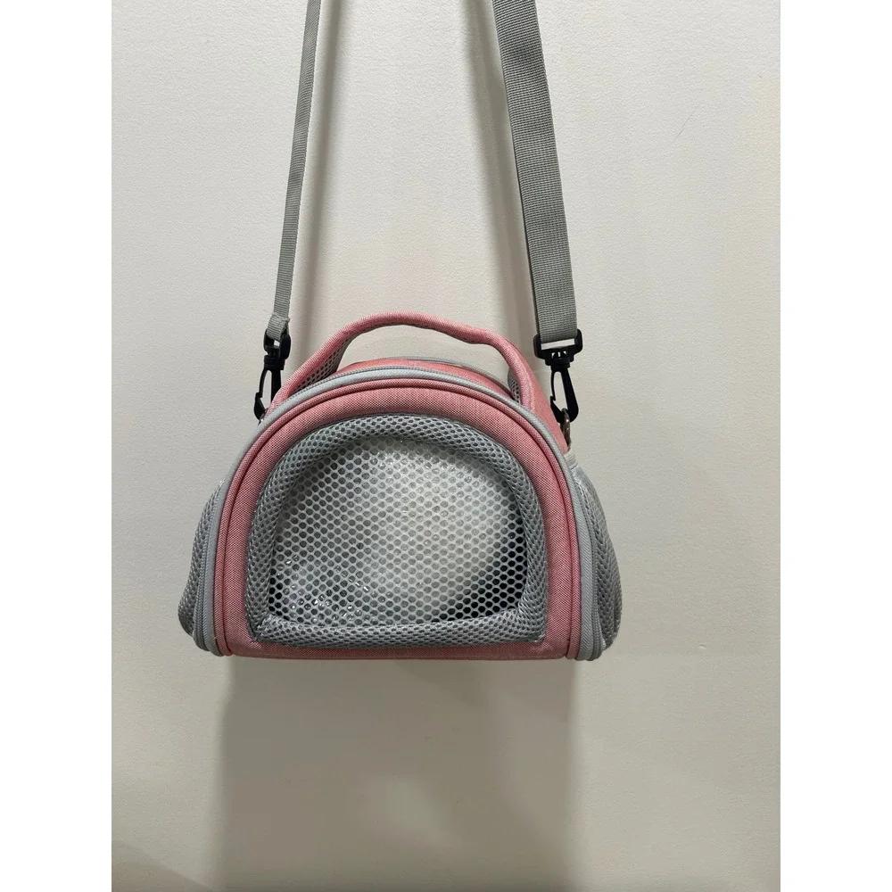 YUDODO Small Pet Carrier Bag Pink Grey Mesh Breathable Travel Tote for Hamsters
